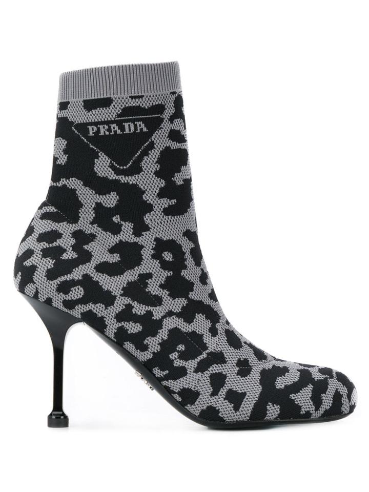 Prada Animal-print Sock-style Pumps - Grey