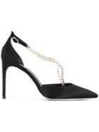 René Caovilla Pearl Detail Sandals - Black