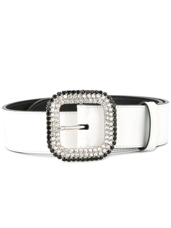 Kate Cate Embellished Buckle Belt - White