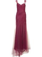 Monique Lhuillier Draped Gown, Women's, Size: 14, Pink/purple, Silk/polyester