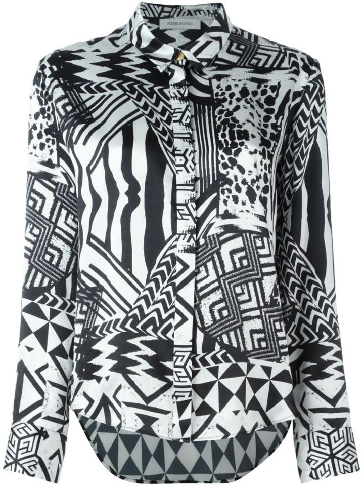 Pierre Balmain Abstract Print Shirt, Women's, Size: 38, Black, Silk