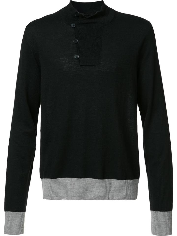 Maison Margiela Elbow Patch Jumper, Men's, Size: Large, Black, Linen/flax/calf Leather/wool