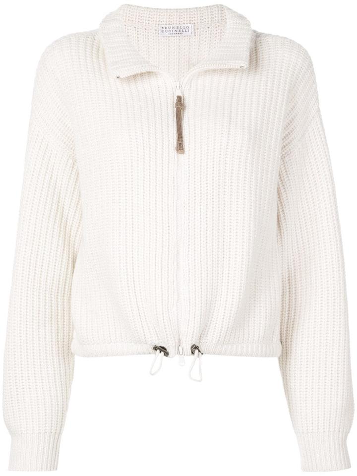 Brunello Cucinelli Knitted Zip Fleece - White