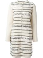 Tory Burch Striped Coat, Women's, Size: Medium, Nude/neutrals, Cotton/nylon/wool