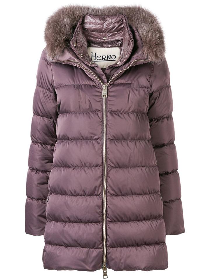 Herno Fox Fur Trim Puffer Coat - Brown