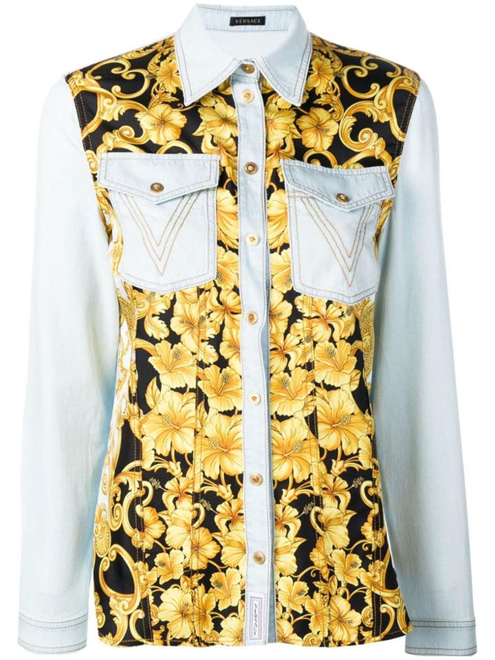 Versace Baroque Print Denim Shirt - Blue