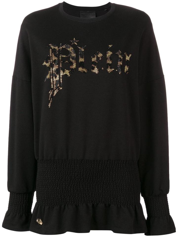 Philipp Plein Embellished Logo Sweatshirt Dress - Black