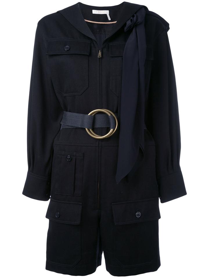 Chloé Belted Pocket Playsuit - Blue