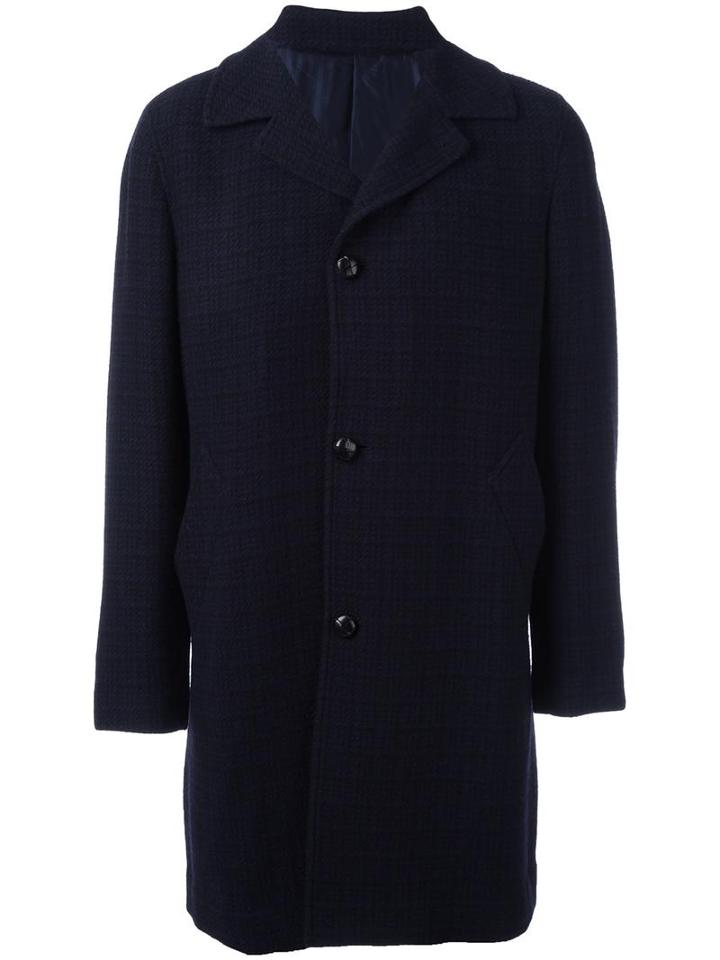 Mp Massimo Piombo Buttoned Single Breasted Coat, Men's, Size: 46, Blue, Cotton/cupro/wool