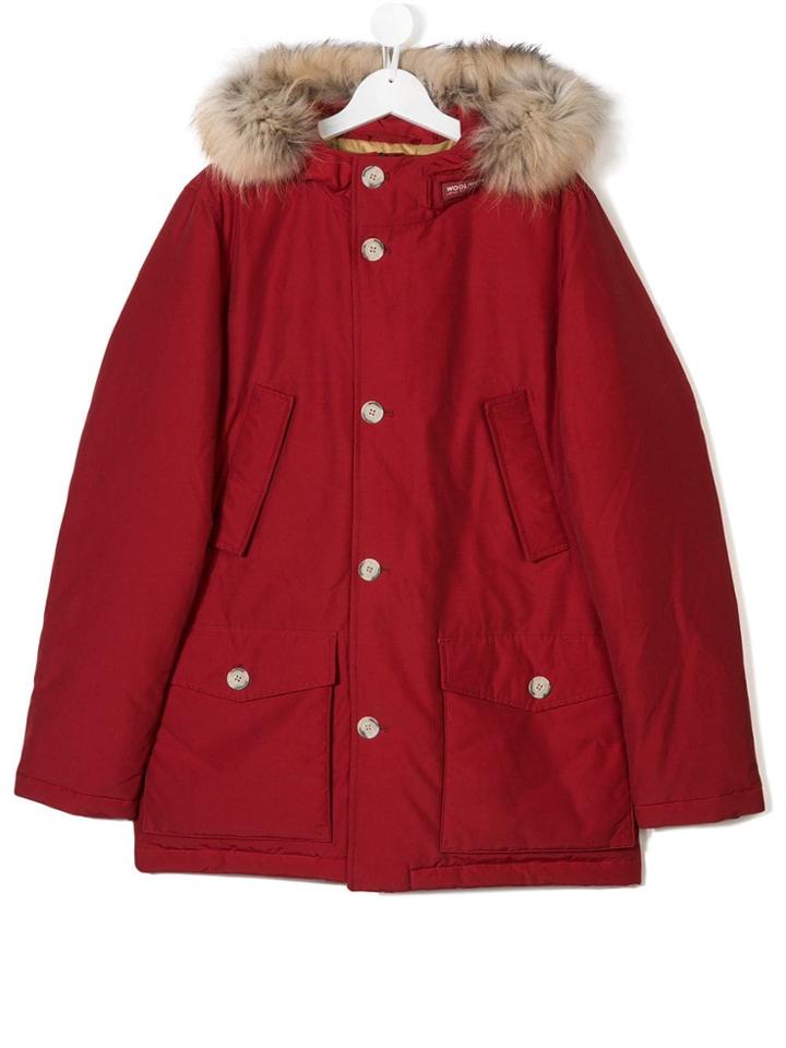 Woolrich Kids Teen Racoon Fur-trimmed Parka - Red