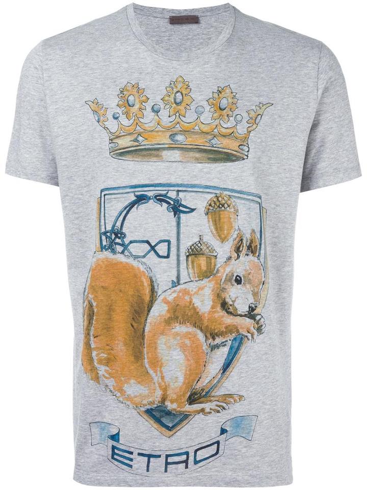 Etro Crown Print T-shirt, Men's, Size: Large, Grey, Cotton