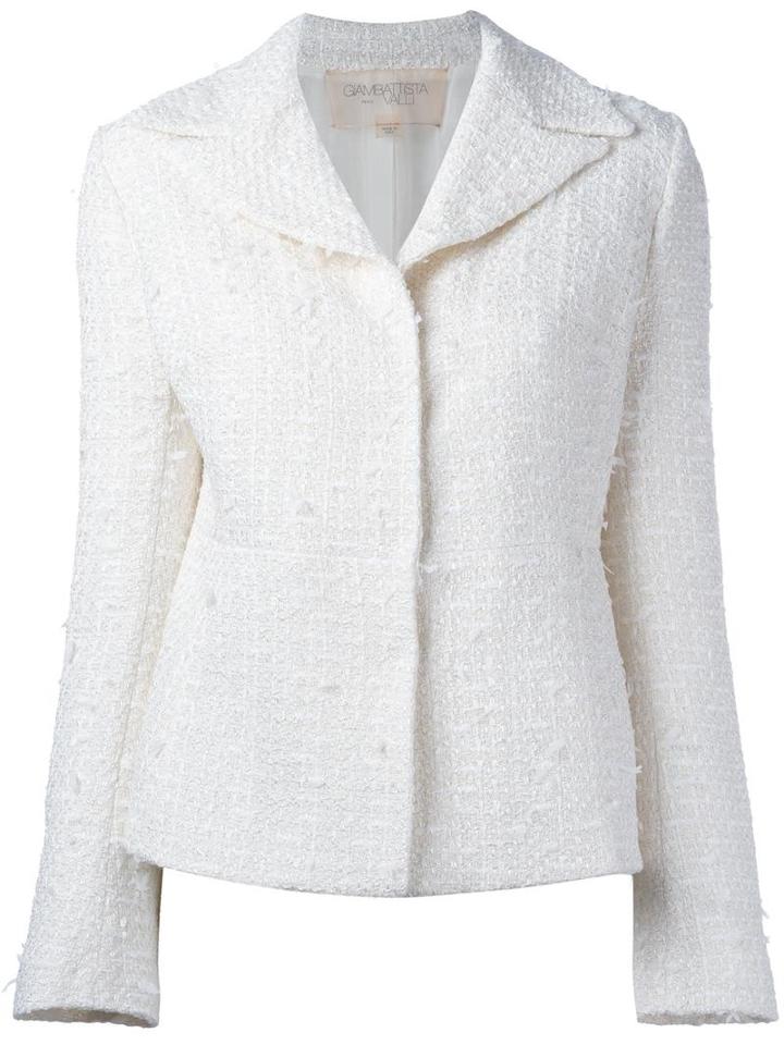 Giambattista Valli Buttoned Tweed Jacket, Women's, Size: 42, White, Cotton/polyester/viscose/viscose