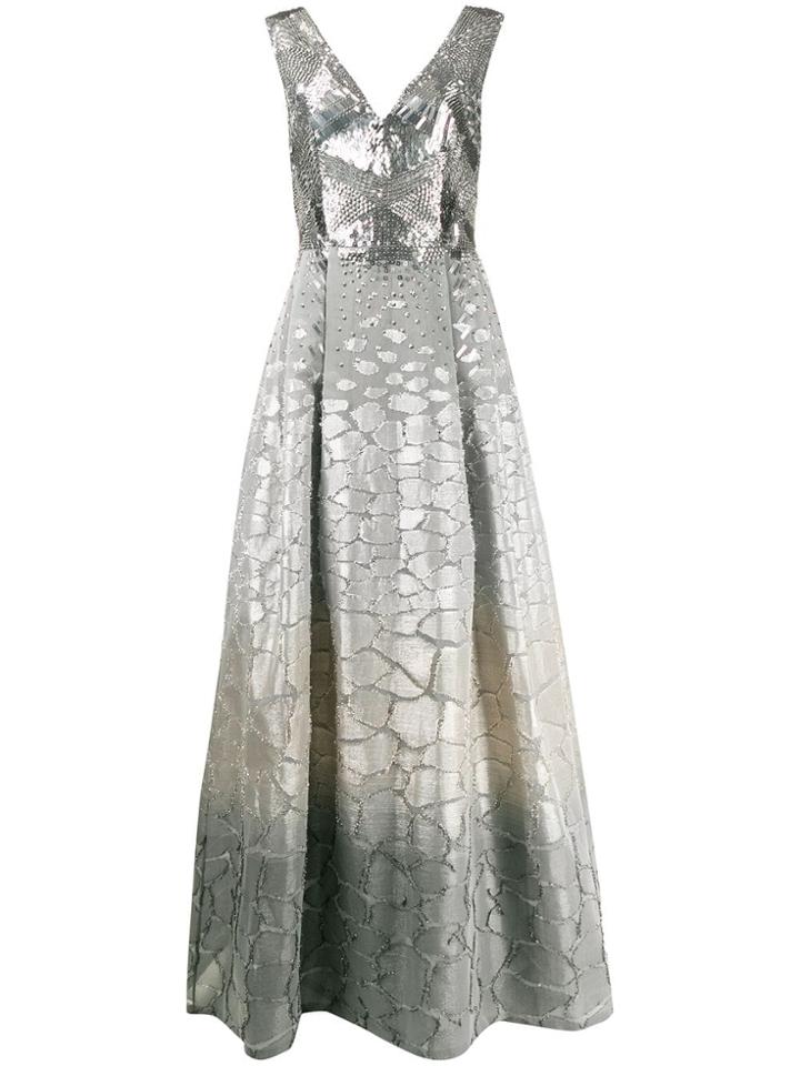 Alberta Ferretti Embroidered Bodice Gown - Silver