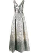 Alberta Ferretti Embroidered Bodice Gown - Silver