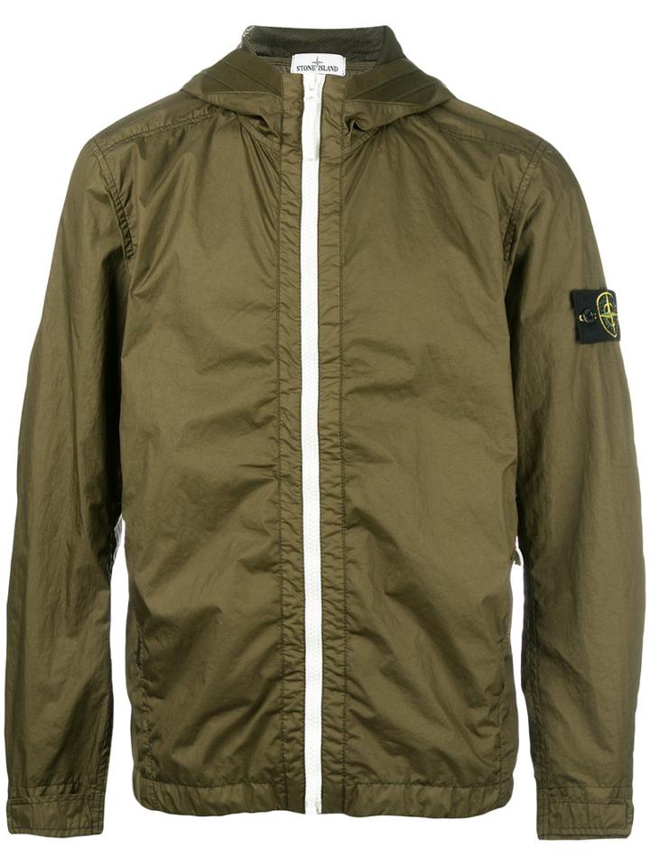 Stone Island Hooded Zip Jacket, Men's, Size: Xl, Green, Polyamide-8/polyurethane Resin