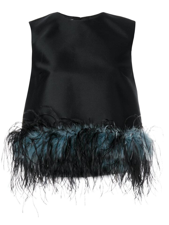 Prada Sleeveless Feather Trimmed Top - Black
