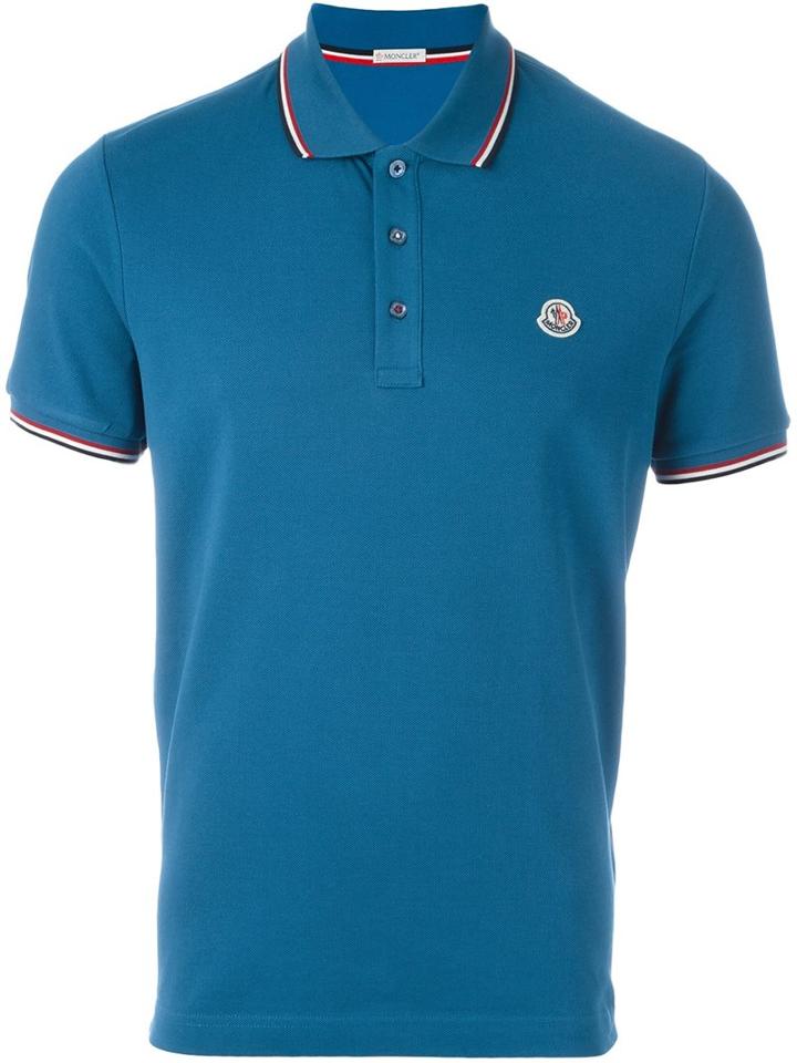 Moncler - Logo Plaque Polo Shirt - Men - Cotton - M, Blue, Cotton
