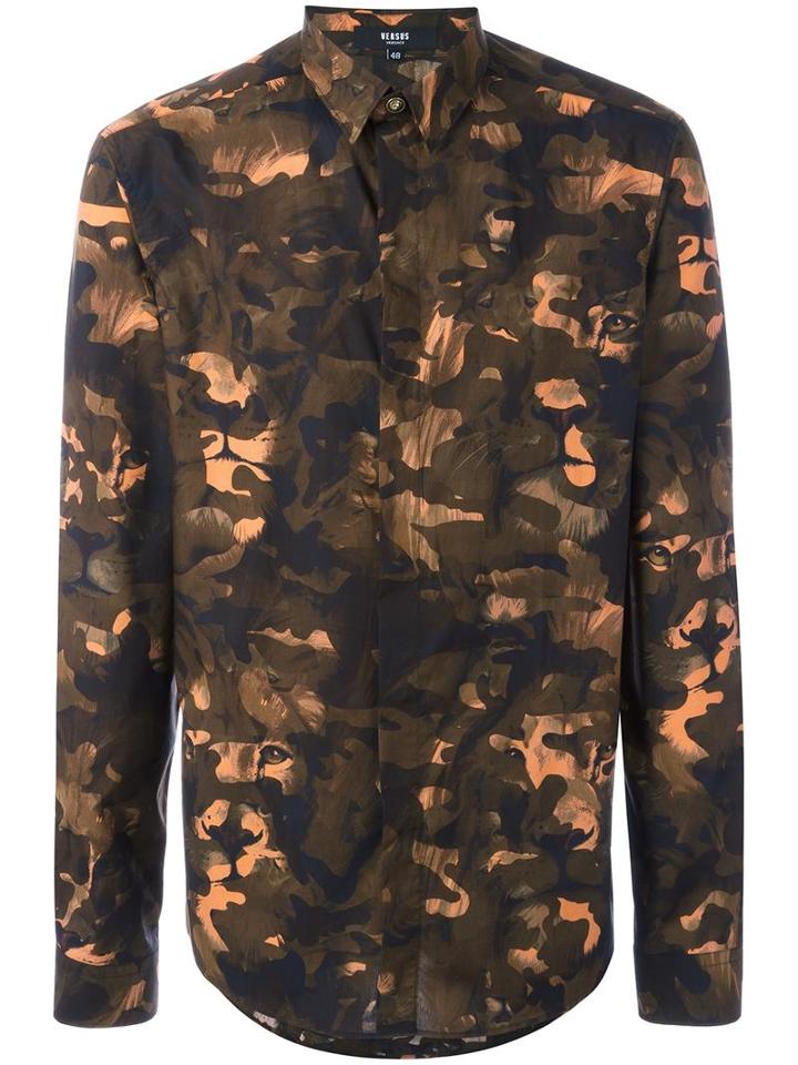 Versus Camouflage Print Shirt, Men's, Size: 50, Green, Cotton