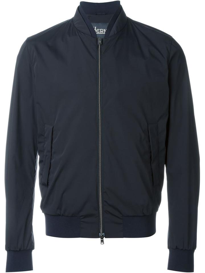 Herno Classic Bomber Jacket, Men's, Size: 54, Blue, Polyamide/spandex/elastane