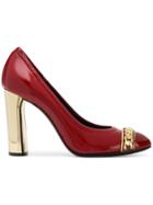 Casadei Gold Tone Chain Pumps - Red