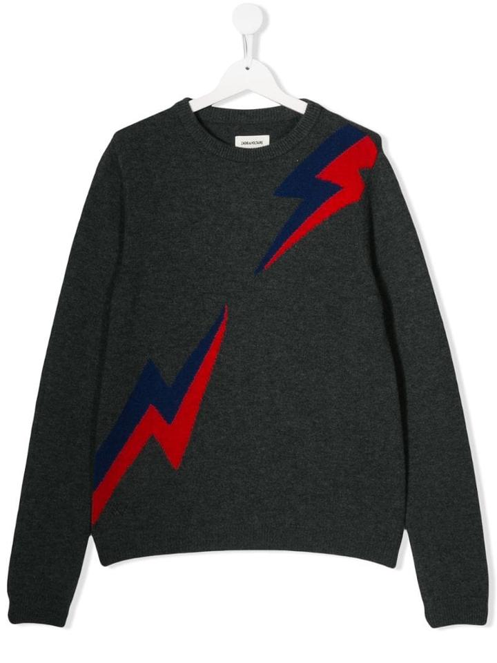 Zadig & Voltaire Kids Lightening Bolt Pattern Jumper - Grey