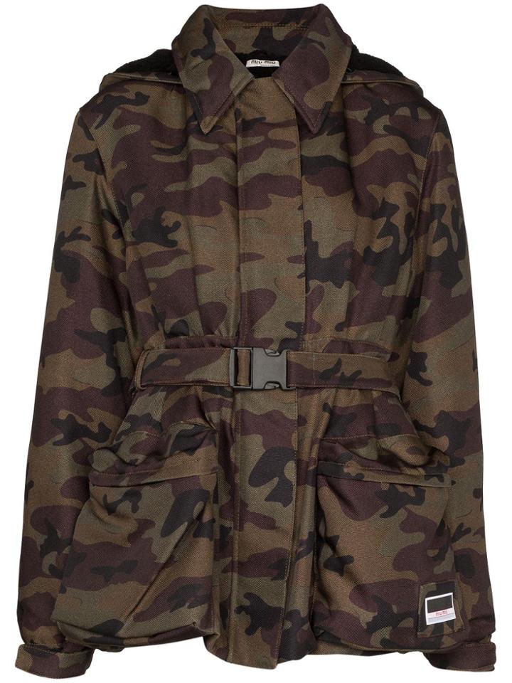 Miu Miu Belted Camouflage-print Jacket - Multicolour