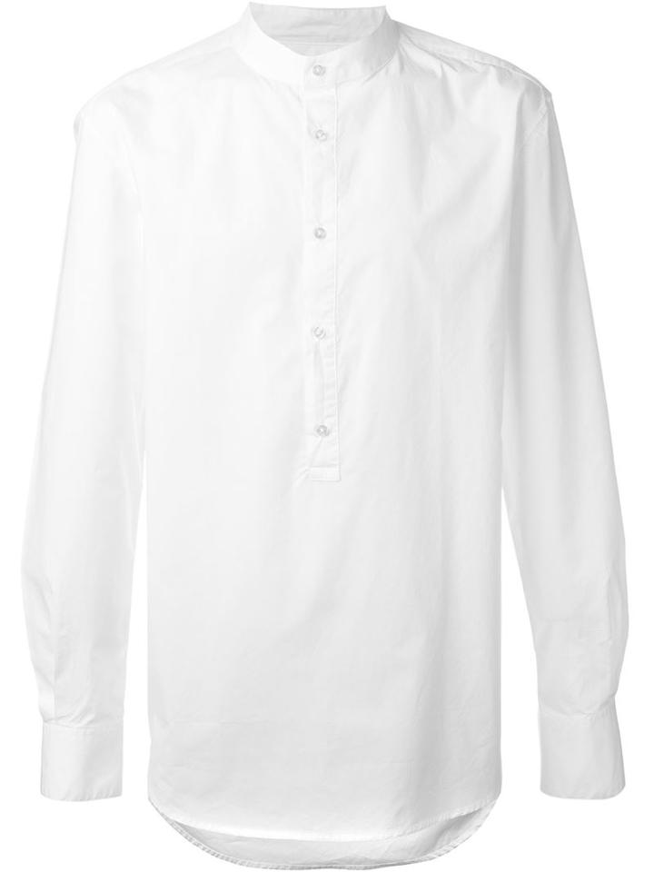 Blk Dnm Band Collar Shirt, Men's, Size: Large, White, Cotton