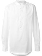 Blk Dnm Band Collar Shirt, Men's, Size: Large, White, Cotton