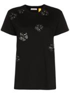 Moncler Studded Floral Cotton T-shirt - Black
