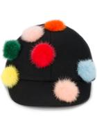Fendi - Pom Pom Riding Hat - Women - Mink Fur/wool - One Size, Black, Mink Fur/wool