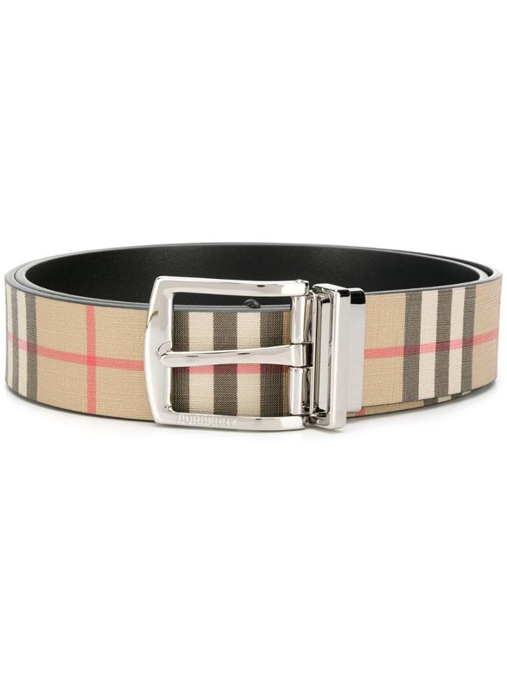 Burberry Reversible Vintage Check E-canvas And Leather Belt - Neutrals