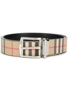 Burberry Reversible Vintage Check E-canvas And Leather Belt - Neutrals