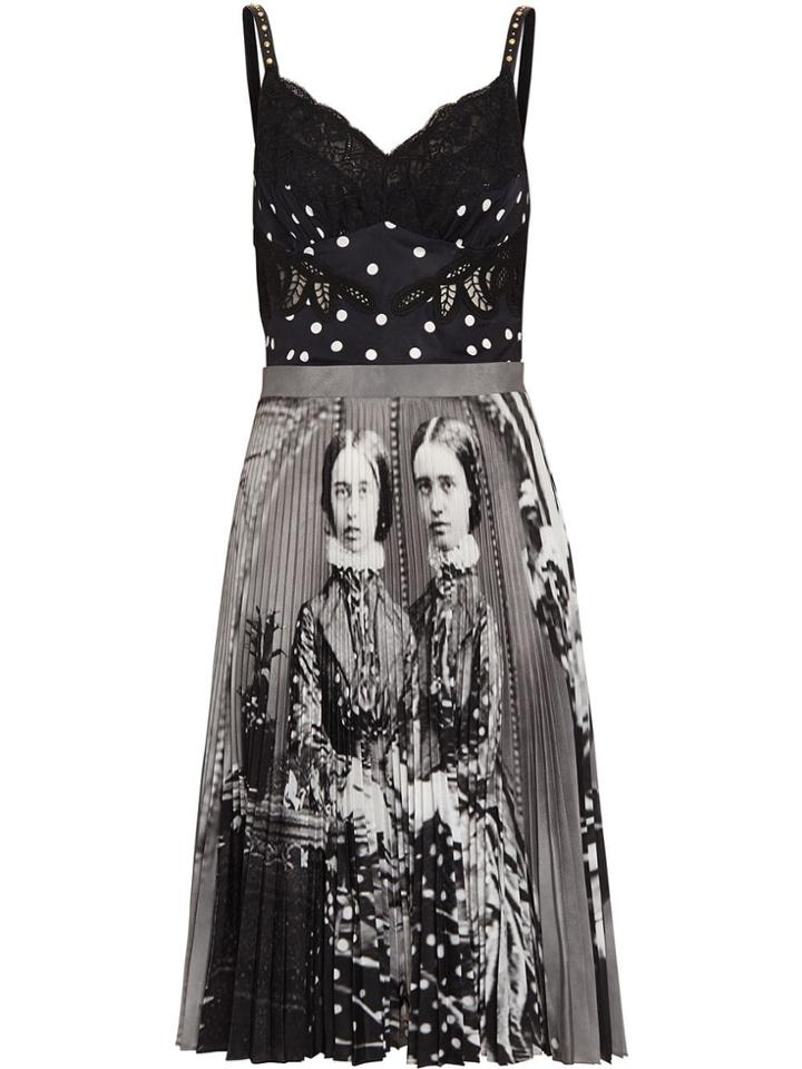 Burberry Polka Dot And Victorian Portrait Print Dress - White