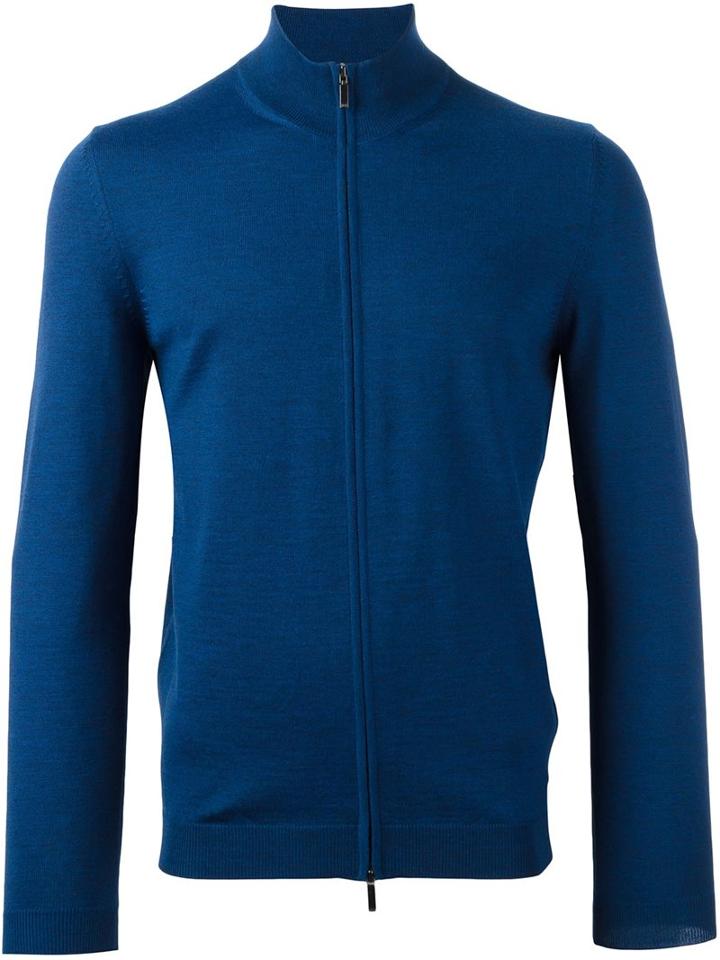 Boss Hugo Boss 'baldemario-b' Zipped Cardigan, Men's, Size: Xl, Blue, Virgin Wool