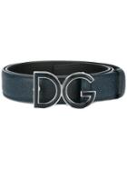 Dolce & Gabbana Logo Buckle Belt, Men's, Size: 95, Blue, Calf Leather