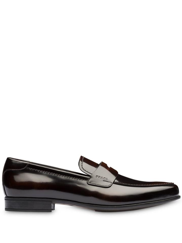 Prada Brushed Leather Loafers - Brown