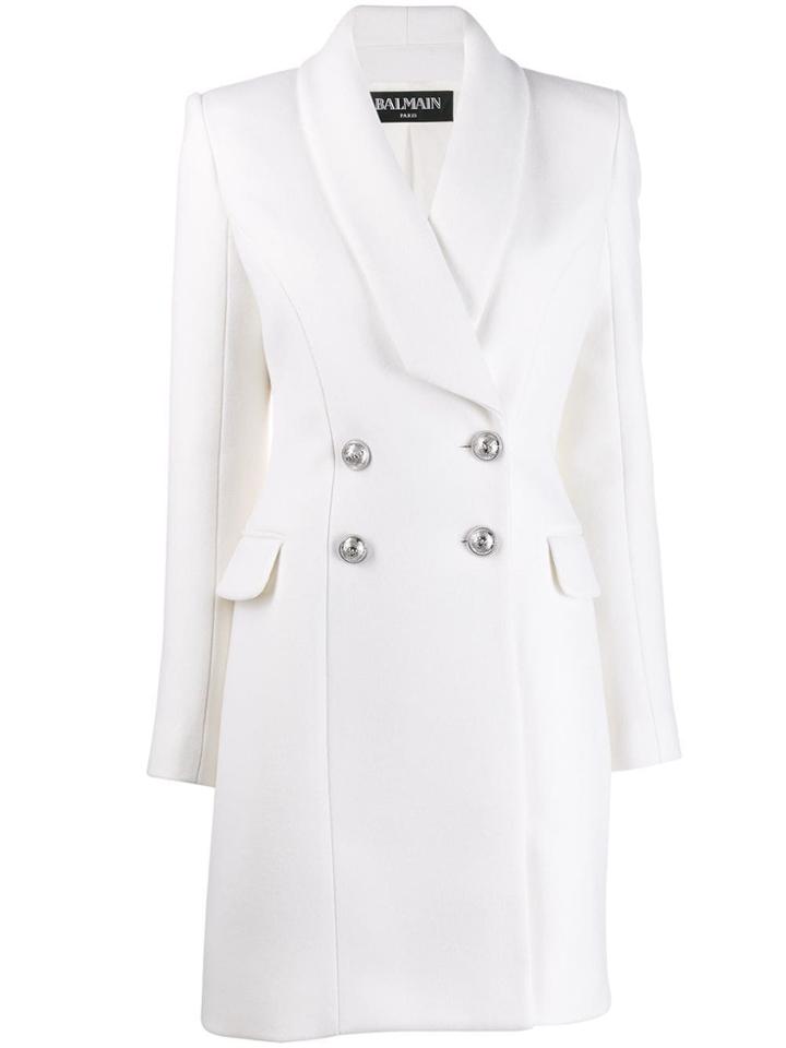 Balmain Double Breasted Long Line Jacket - White