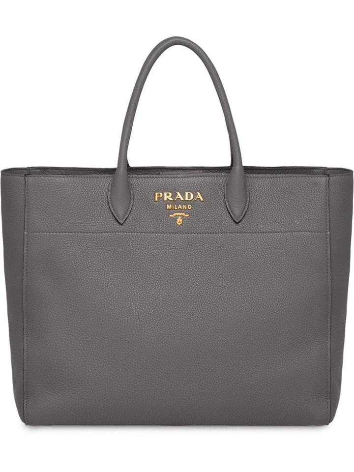 Prada Leather Tote Bag - Grey