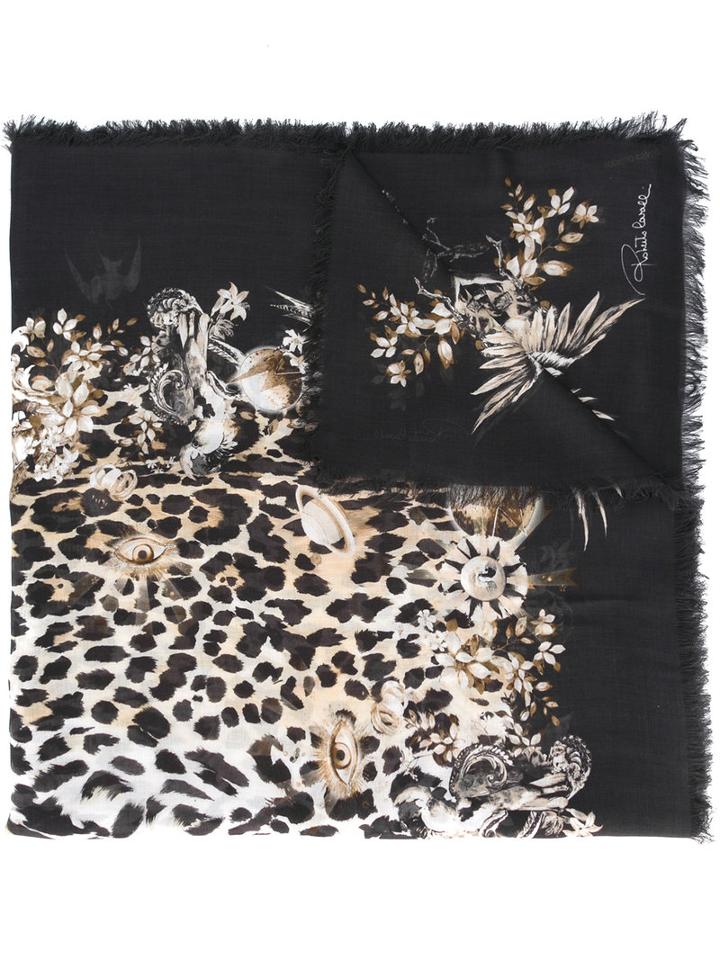Roberto Cavalli Leopard Print Scarf, Women's, Black, Modal