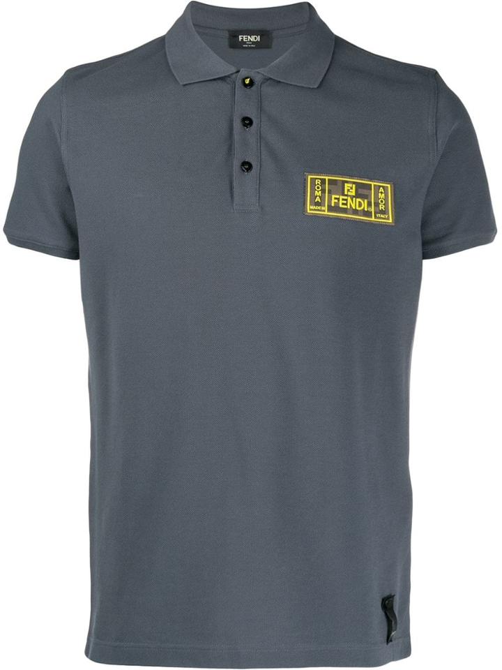 Fendi Logo Patch Piqué Polo Shirt - Grey