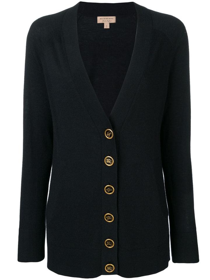 Burberry Crest Button Cashmere Cardigan - Black