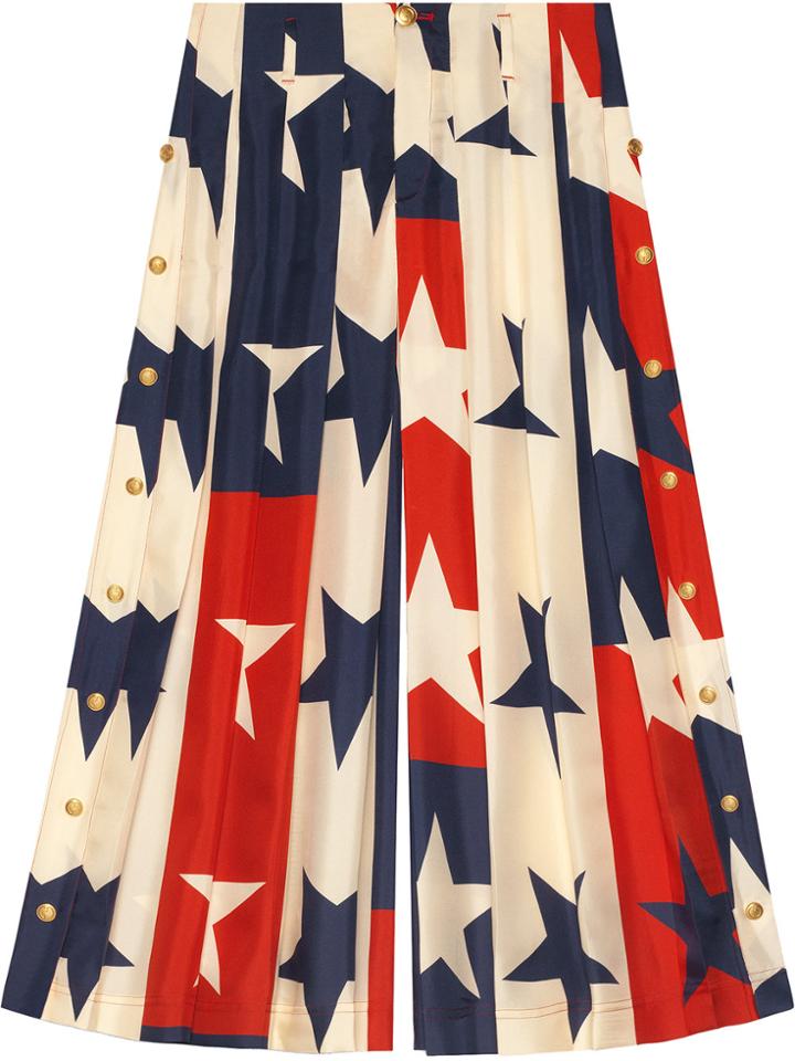 Gucci Star Pattern Silk Pleated Pant - White