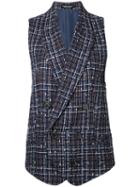 Undercover Checked Waistcoat, Women's, Blue, Acrylic/nylon/wool/cotton