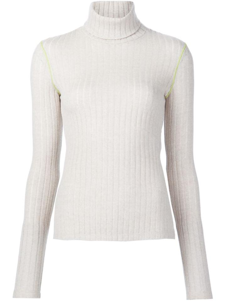Paco Rabanne Ribbed Turtleneck Jumper, Women's, Size: 36, Nude/neutrals, Squirrel Fur