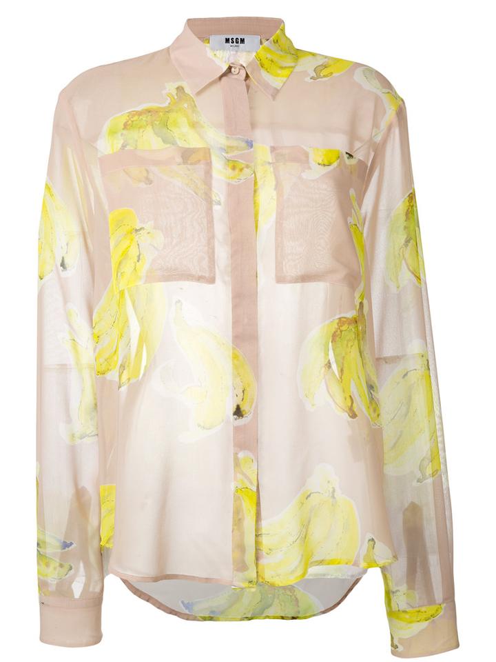Msgm Banana Print Shirt, Women's, Size: 44, Nude/neutrals, Polyester