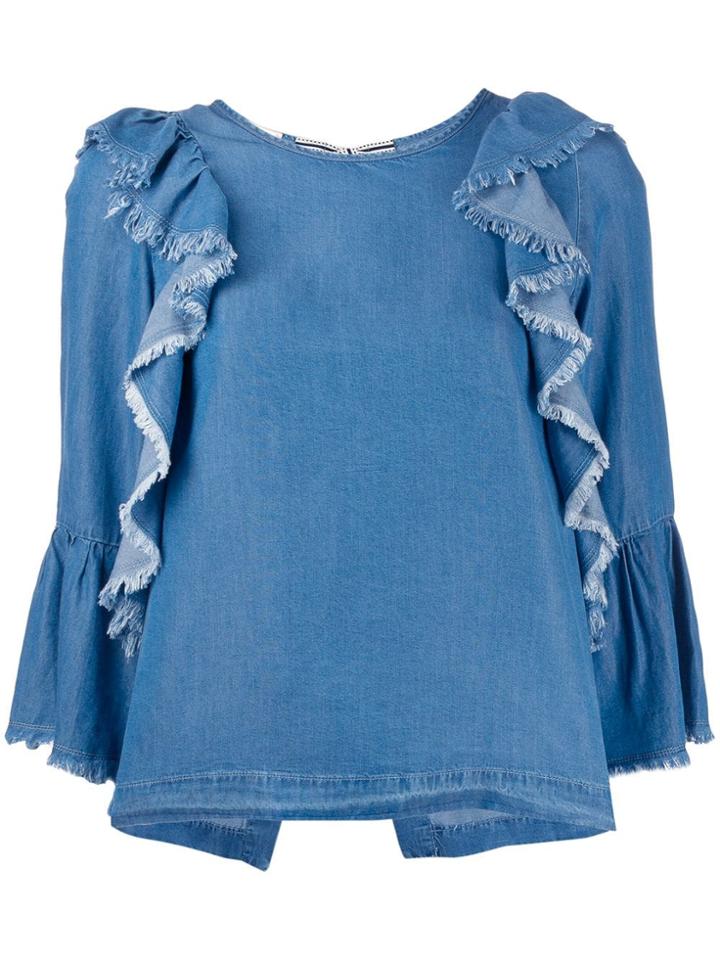 Semicouture Denim Ruffle Blouse - Blue