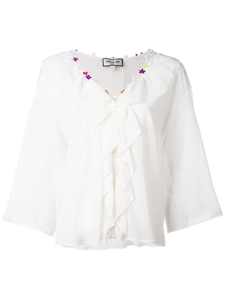 Paul & Joe - Ruffle Trim Blouse - Women - Silk - 1, Grey, Silk