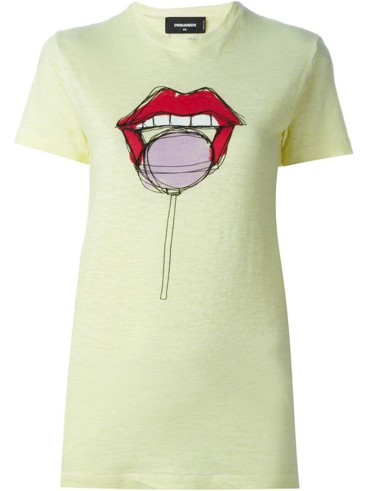 Dsquared2 Mouth Print T-shirt, Women's, Size: M, Yellow/orange, Cotton/linen/flax