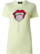 Dsquared2 Mouth Print T-shirt, Women's, Size: M, Yellow/orange, Cotton/linen/flax