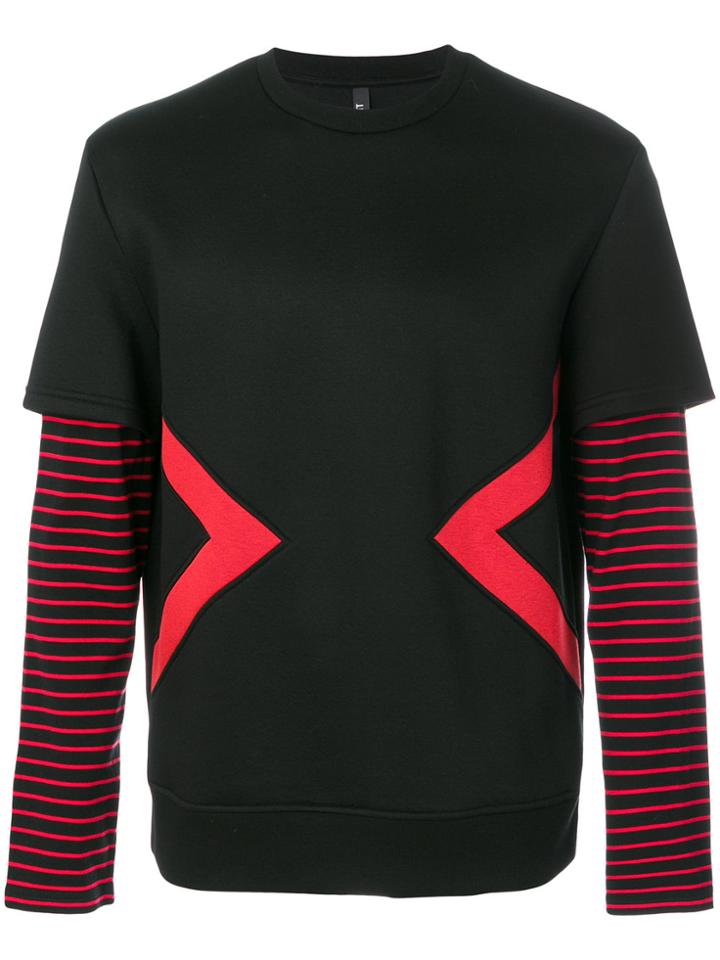Neil Barrett Stripe Print Layered Sleeves T-shirt - Black